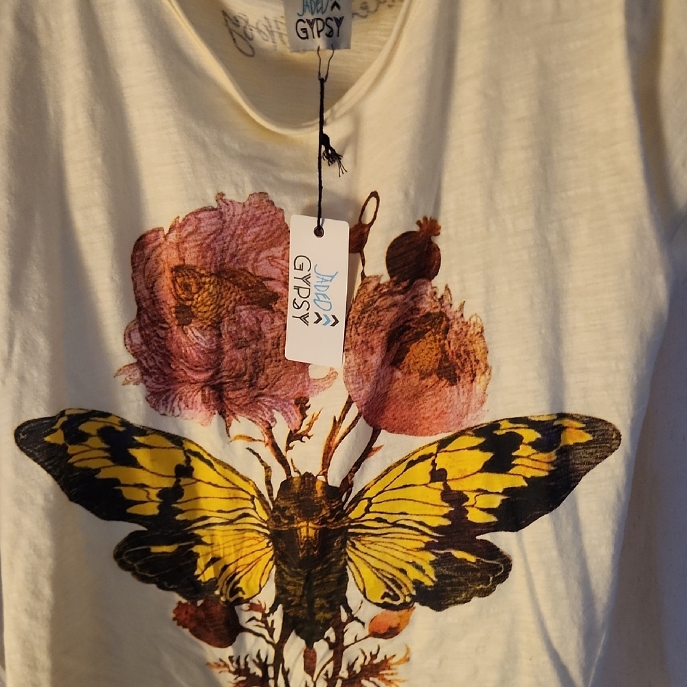 Yellow Floral Butterfly Graphic Tee - Picture 2 of 3